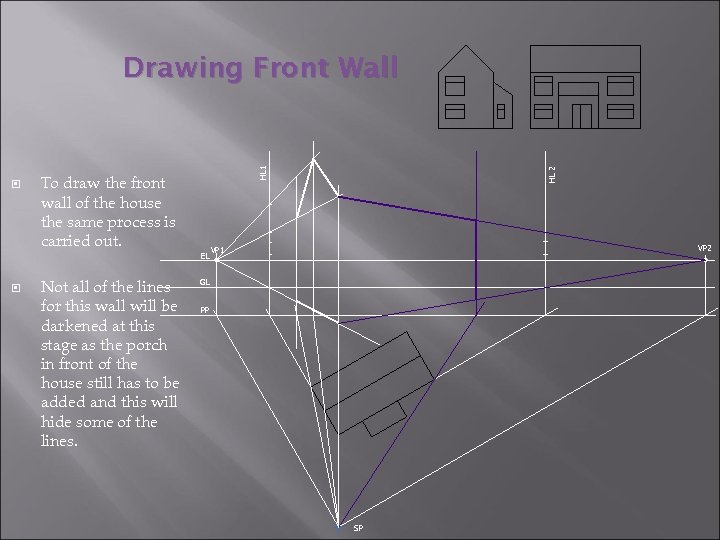 To draw the front wall of the house the same process is carried out.