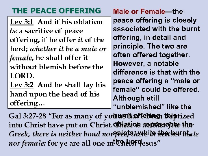 THE PEACE OFFERING Lev 3: 1 And if his oblation be a sacrifice of