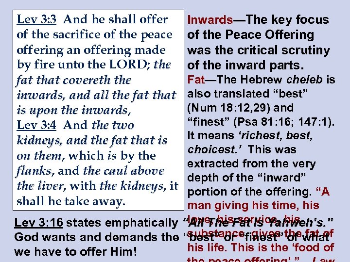 Lev 3: 3 And he shall offer of the sacrifice of the peace offering