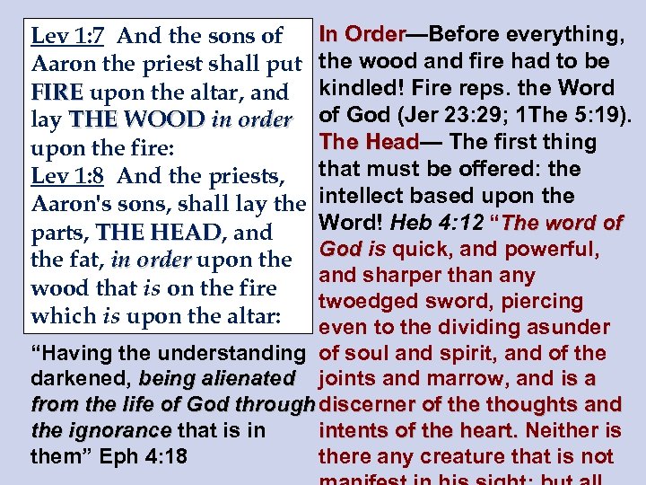 In Order—Before everything, Order the wood and fire had to be kindled! Fire reps.