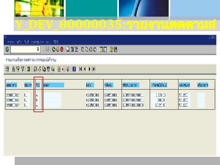 Y_DEV_80000035: รายงานตดตามส ถานะการอนมตจาย 