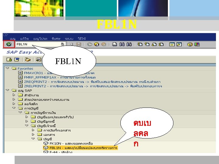 FBL 1 N : รายงานแสดงบรรทดรายการผขา ย FBL 1 N ดบเบ ลคล ก 