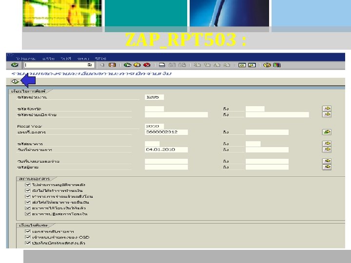 ZAP_RPT 503 : รายงานแสดงรายละเอยดสถานะการเบกจ ายเงน 