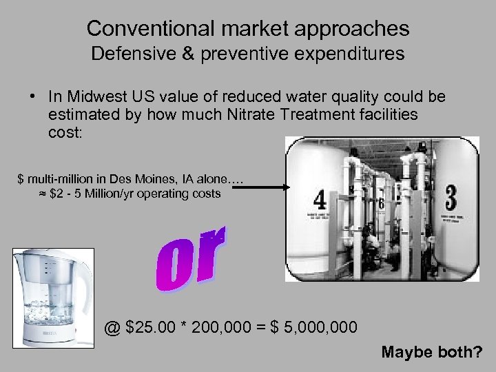 Conventional market approaches Defensive & preventive expenditures • In Midwest US value of reduced