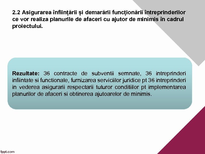 2. 2 Asigurarea înființării și demarării funcționării întreprinderilor ce vor realiza planurile de afaceri