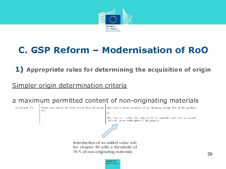 C. GSP Reform – Modernisation of Ro. O 1) Appropriate rules for determining the