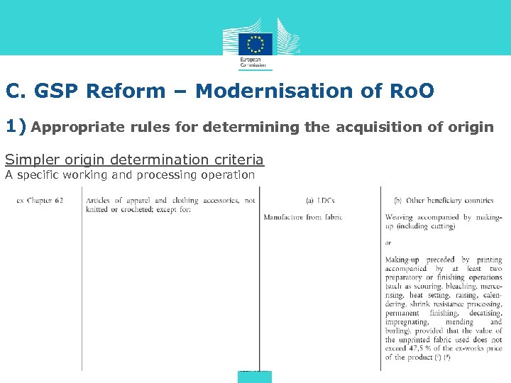 C. GSP Reform – Modernisation of Ro. O 1) Appropriate rules for determining the