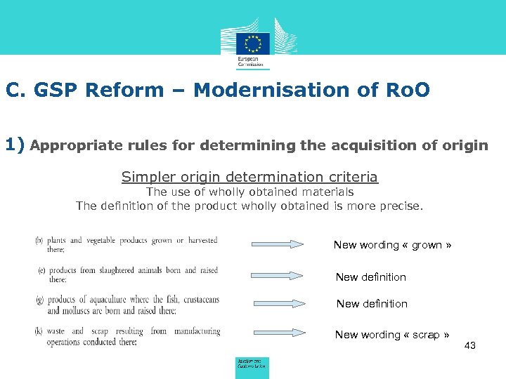 C. GSP Reform – Modernisation of Ro. O 1) Appropriate rules for determining the