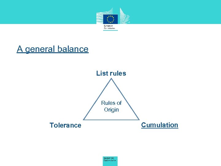 A general balance List rules Rules of Origin Tolerance Cumulation 