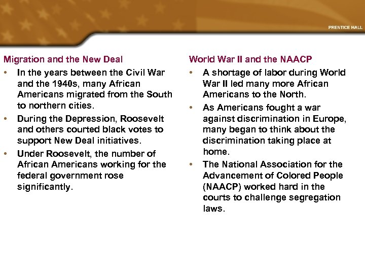 Migration and the New Deal • In the years between the Civil War and