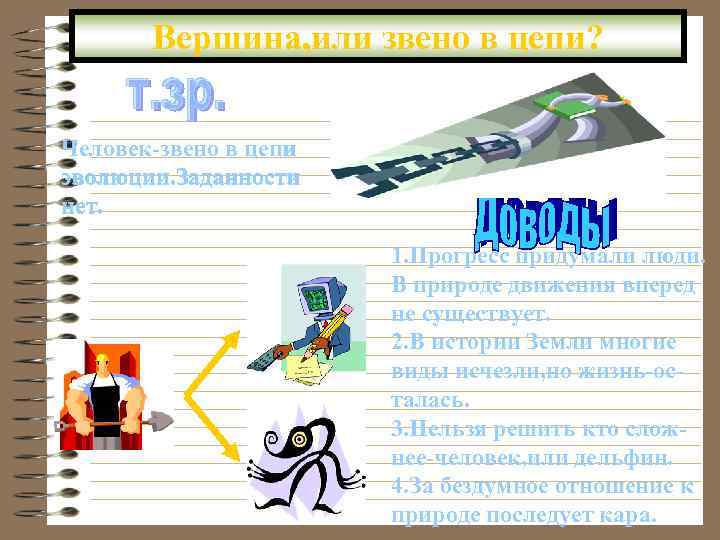 Вершина, или звено в цепи? Человек-звено в цепи эволюции. Заданности нет. 1. Прогресс придумали