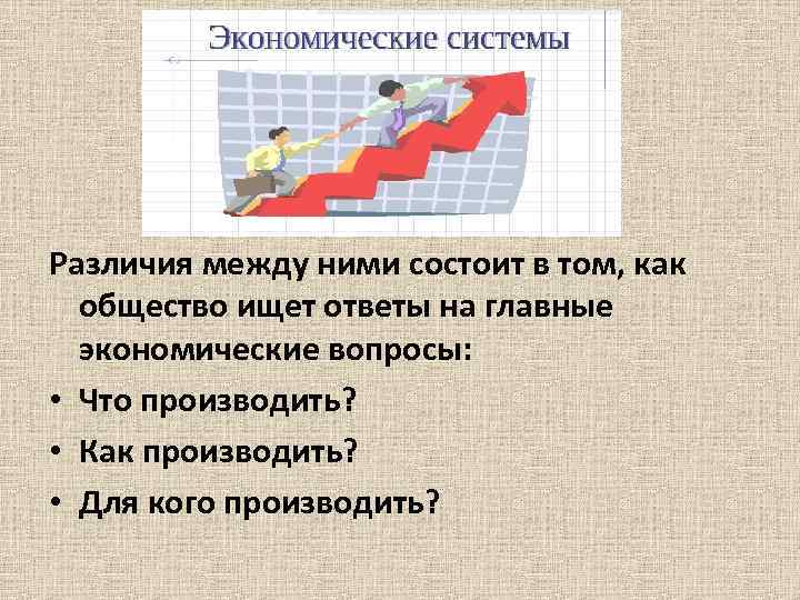 Различия между ними состоит в том, как общество ищет ответы на главные экономические вопросы: