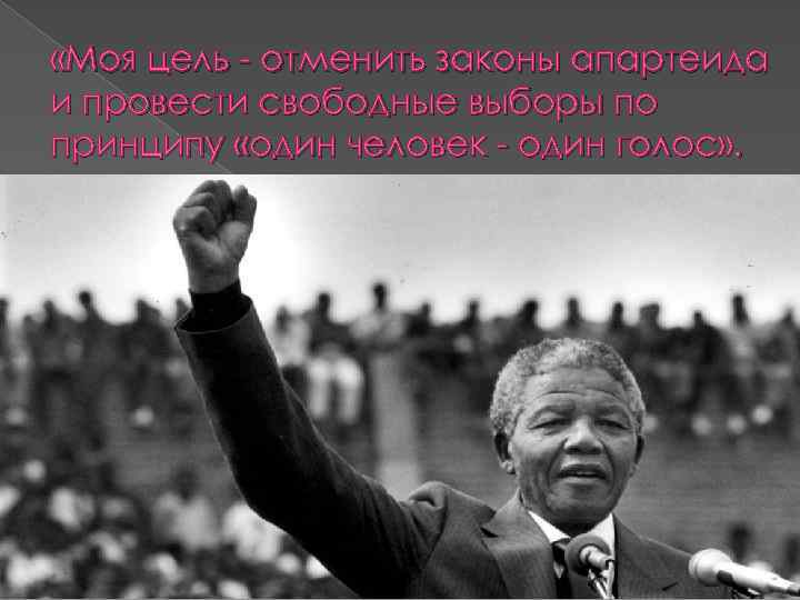  «Моя цель отменить законы апартеида и провести свободные выборы по принципу «один человек