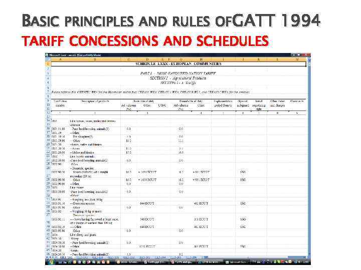 BASIC PRINCIPLES AND RULES OFGATT 1994 TARIFF CONCESSIONS AND SCHEDULES 