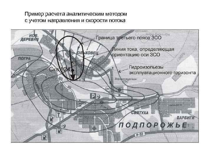 Пример расчета аналитическим методом с учетом направления и скорости потока 