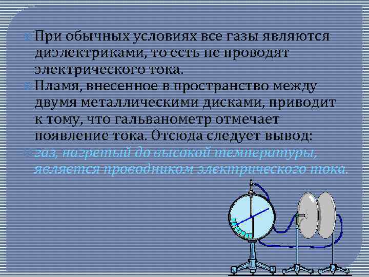  При обычных условиях все газы являются диэлектриками, то есть не проводят электрического тока.