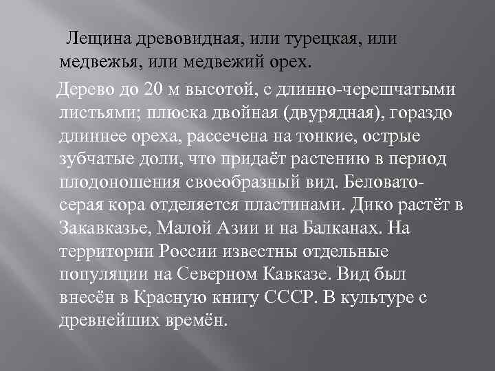 Лещина древовидная, или турецкая, или медвежья, или медвежий орех. Дерево до 20 м высотой,