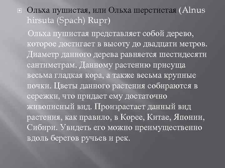  Ольха пушистая, или Ольха шерстистая (Alnus hirsuta (Spach) Rupr) Ольха пушистая представляет собой