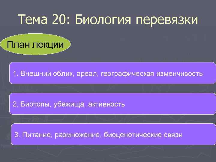 Тема 20: Биология перевязки План лекции 1. Внешний облик, ареал, географическая изменчивость 2. Биотопы,