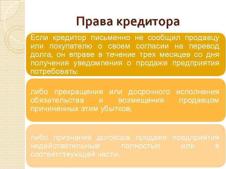 Со дня получения. Права кредиторов при продаже предприятия. Кредитор это в продажи предприятия. Права кредиторов при аренде предприятия. Кредитор это исполнитель или заказчик.