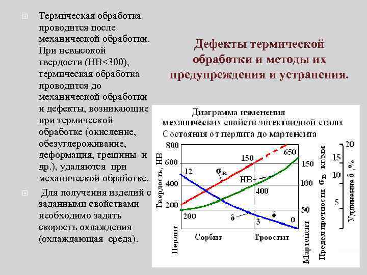  Термическая обработка проводится после механической обработки. При невысокой твердости (HB<300), термическая обработка проводится