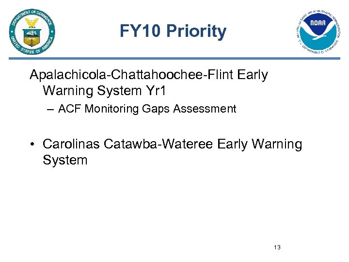 FY 10 Priority Apalachicola-Chattahoochee-Flint Early Warning System Yr 1 – ACF Monitoring Gaps Assessment