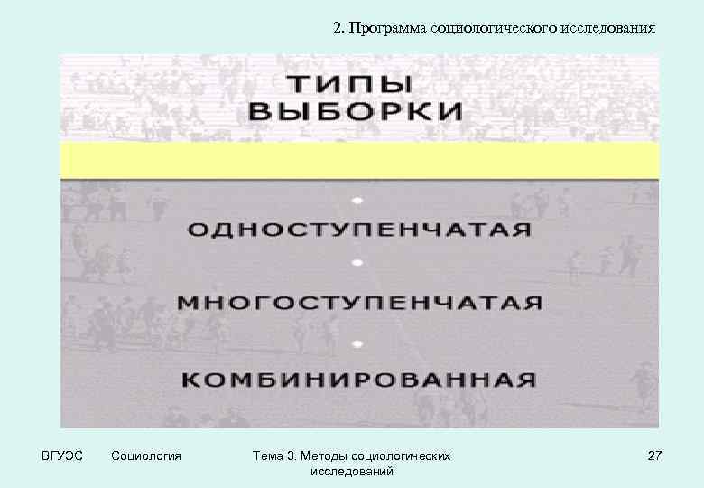 2. Программа социологического исследования ВГУЭС Социология Тема 3. Методы социологических исследований 27 