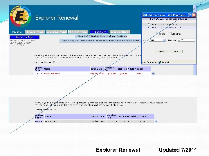 Continue the entry by entering post number (or LFL office) and click Save After