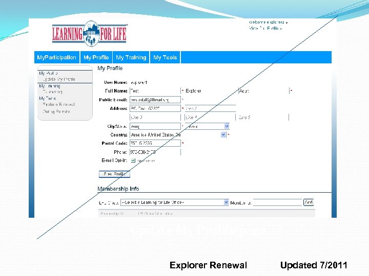Update My Profile page Explorer Renewal Updated 7/2011 