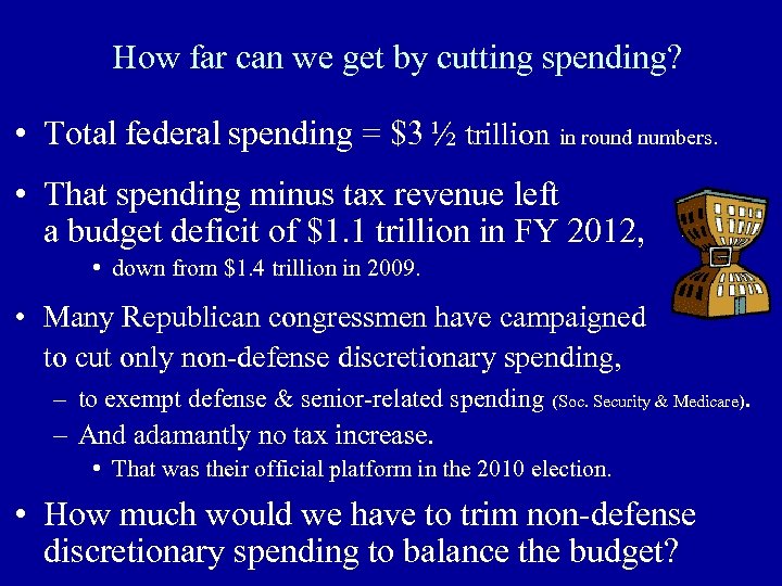 How far can we get by cutting spending? • Total federal spending = $3