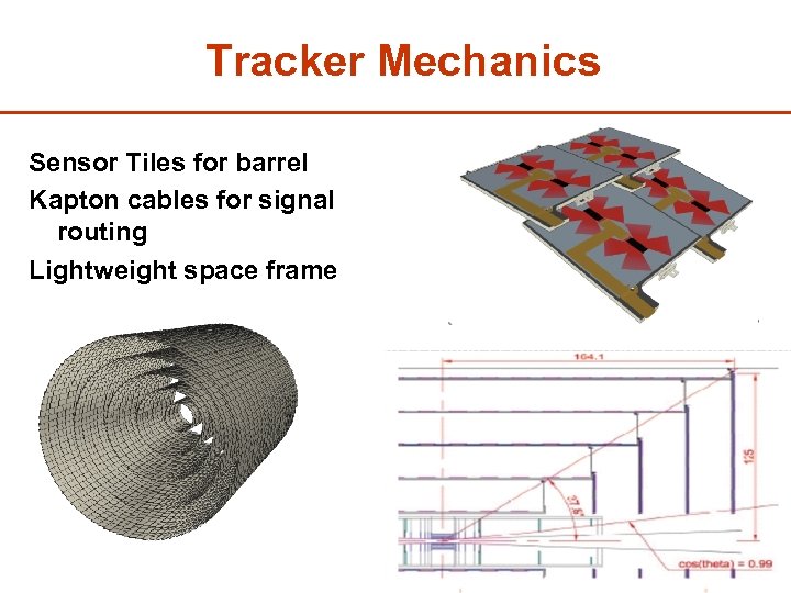 Tracker Mechanics Sensor Tiles for barrel Kapton cables for signal routing Lightweight space frame