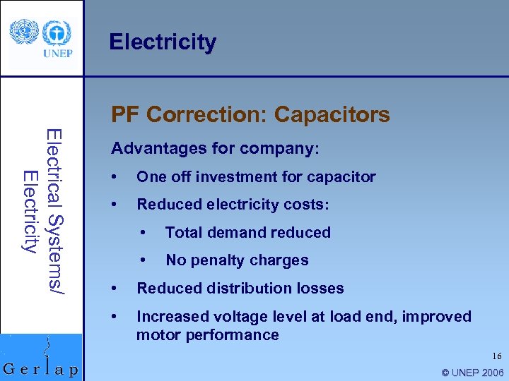 Electricity PF Correction: Capacitors Electrical Systems/ Electricity Advantages for company: • One off investment