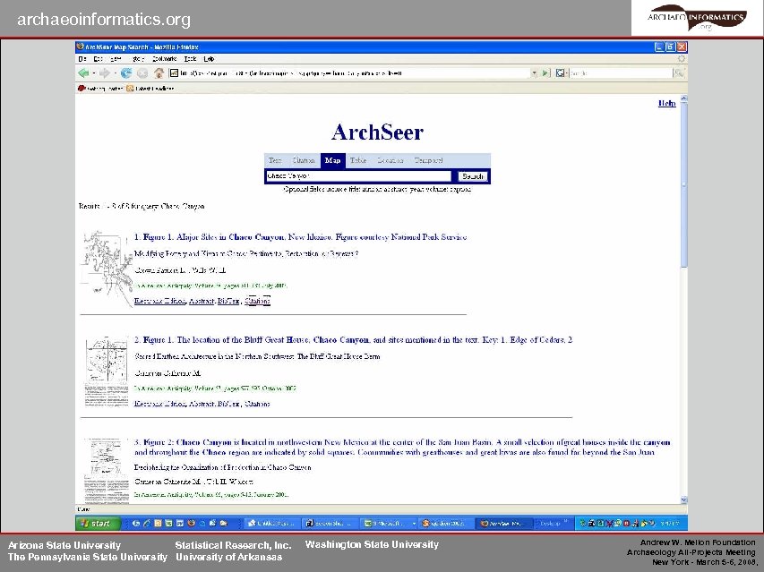 archaeoinformatics. org Arizona State University Statistical Research, Inc. The Pennsylvania State University of Arkansas