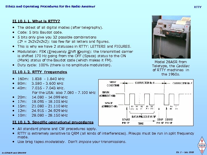 Ethics and Operating Procedures for the Radio Amateur RTTY II. 10. 1. 1. What