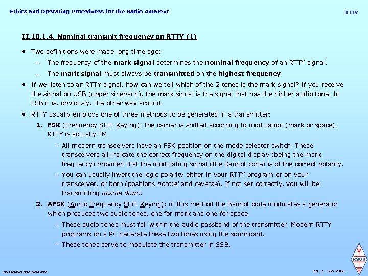 Ethics and Operating Procedures for the Radio Amateur RTTY II. 10. 1. 4. Nominal