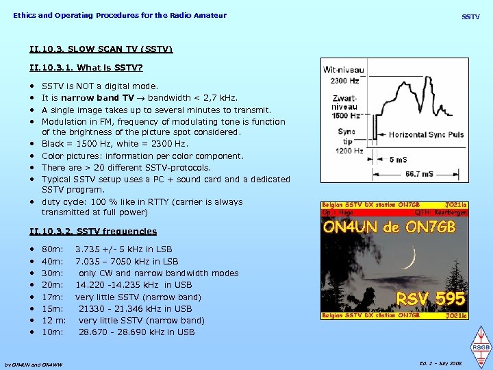 Ethics and Operating Procedures for the Radio Amateur SSTV II. 10. 3. SLOW SCAN