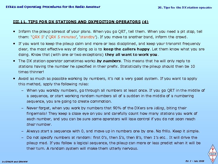 Ethics and Operating Procedures for the Radio Amateur 26. Tips for the DX station