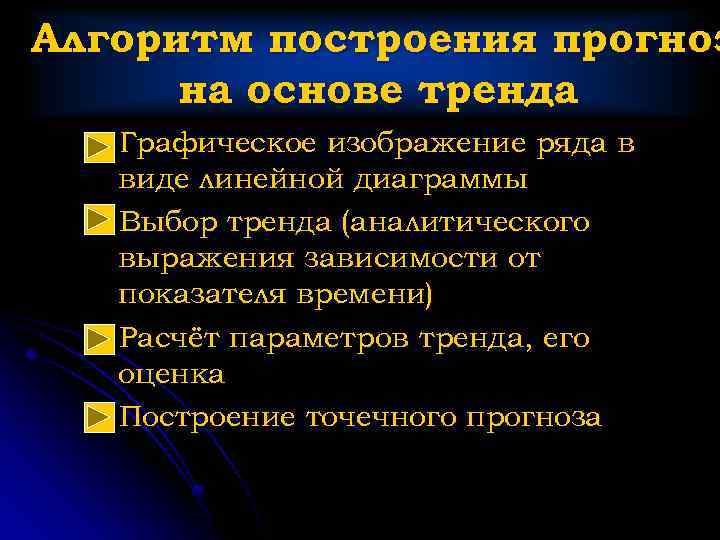 Алгоритм построения прогноз на основе тренда • Графическое изображение ряда в виде линейной диаграммы