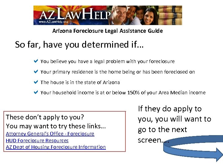 Arizona Foreclosure Legal Assistance Guide So far, have you determined if… a. You believe