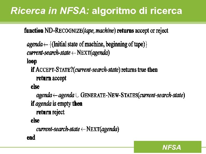 Ricerca in NFSA: algoritmo di ricerca NFSA 