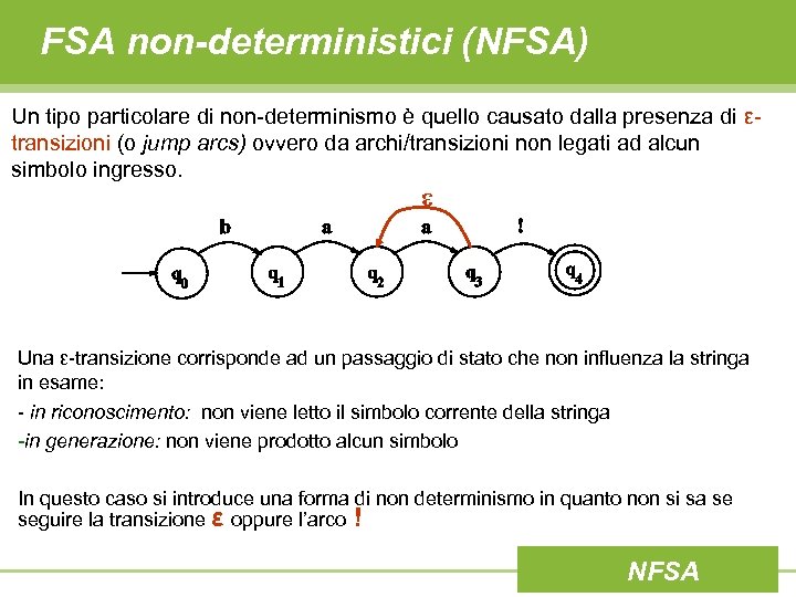 FSA non-deterministici (NFSA) Un tipo particolare di non-determinismo è quello causato dalla presenza di