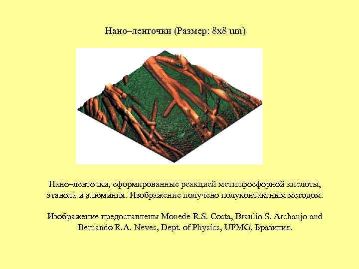 Нано–ленточки (Размер: 8 x 8 um) Нано–ленточки, сформированные реакцией метилфосфорной кислоты, этанола и алюминия.