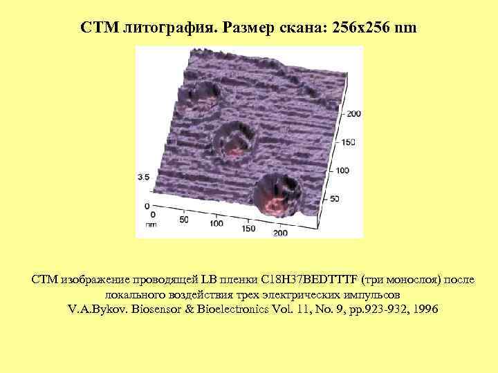 СТМ литография. Размер скана: 256 x 256 nm СТМ изображение проводящей LB пленки C