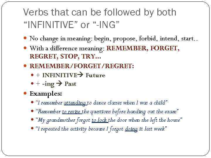 Verbs followed by infinitive