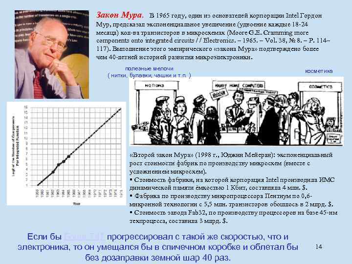 Закон Мура. В 1965 году, один из основателей корпорации Intel Гордон Мур, предсказал экспоненциальное