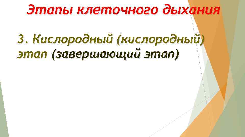 Этапы клеточного дыхания 3. Кислородный (кислородный) этап (завершающий этап) 