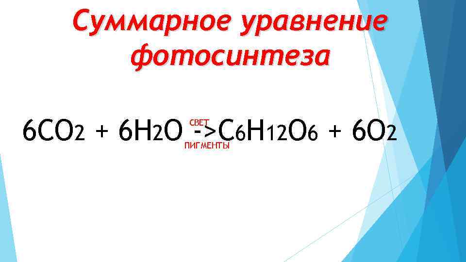 Ц 6 аш 12 о 6. … + 6н2о = с6н12о6 + 6о2. Суммарное уравнение фотосинтеза. 6со2+6н2о. 6со2 + 6н2о = … + 6о2.