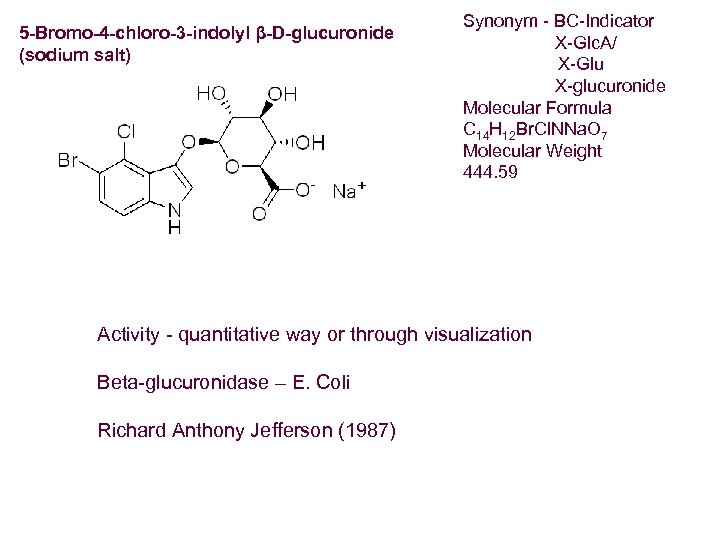 5 -Bromo-4 -chloro-3 -indolyl β-D-glucuronide (sodium salt) Synonym - BC-Indicator X-Glc. A/ X-Glu X-glucuronide