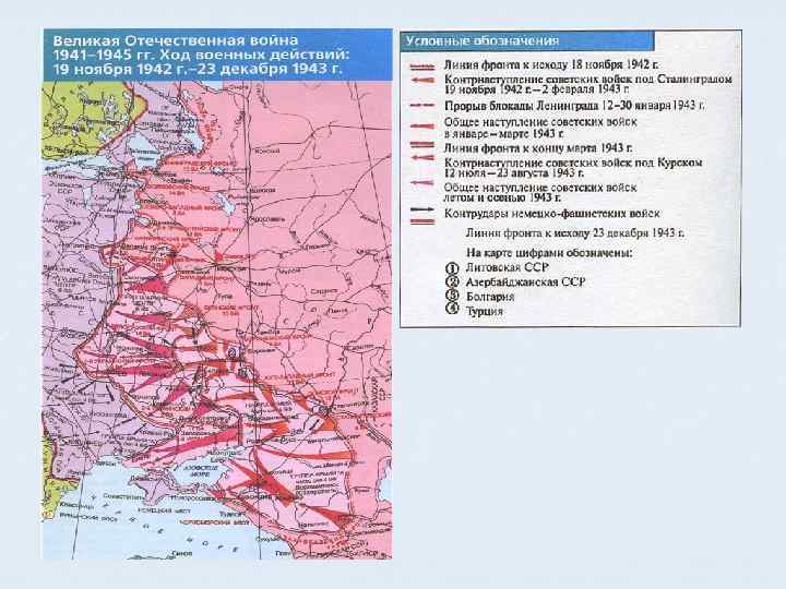 Общий ход военных действий в 1942 1945 гг контурная карта