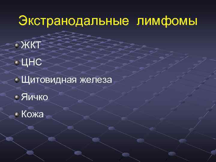 Экстранодальные лимфомы ЖКТ ЦНС Щитовидная железа Яичко Кожа 